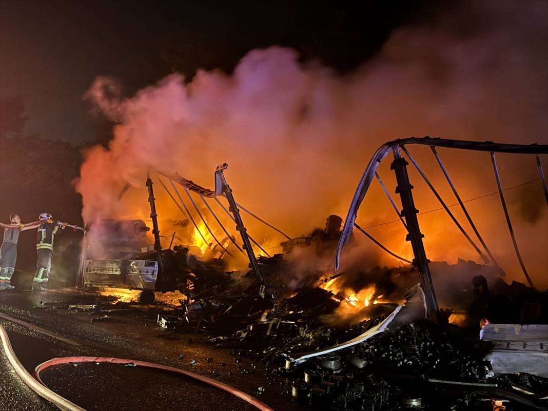 TIR yandı, alevler ağaçlara sıçradı 9